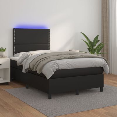 vidaXL Cama box spring con colchón LED cuero sintético negro 120x190cm