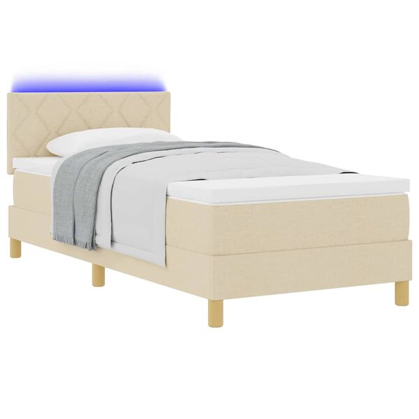 vidaXL Cama Box Spring LED con colch&oacute;n con LED Crema 100 x 200 cm tela