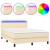 vidaXL Cama box spring con colch&oacute;n y LED tela crema 140x190 cm