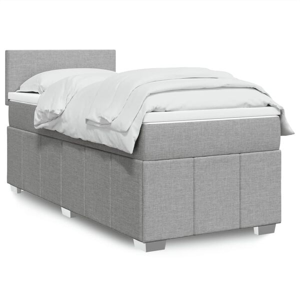 vidaXL Cama box spring con colch&oacute;n tela gris claro 90x200 cm