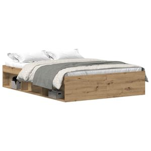 vidaXL Estructura de cama sin colch&oacute;n roble artesanal 135x190 cm