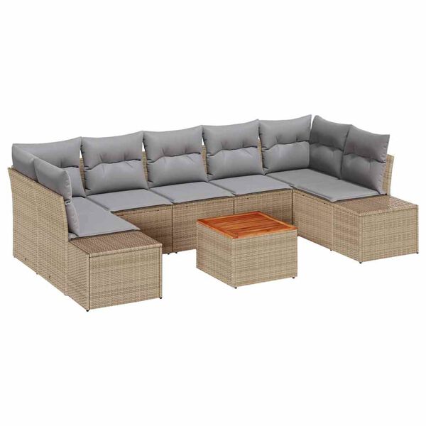 vidaXL Conjunto de sof&aacute;s de jard&iacute;n 8 pcs Beige rat&aacute;n sint&eacute;tico