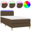 vidaXL Cama box spring con colch&oacute;n LED tela marr&oacute;n oscuro 90x200 cm