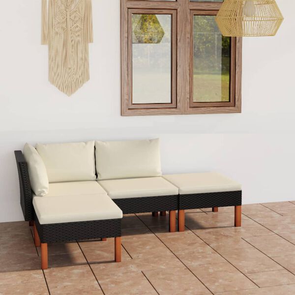 vidaXL Set de muebles de jard&iacute;n 6 pzas y cojines rat&aacute;n sint&eacute;tico negro