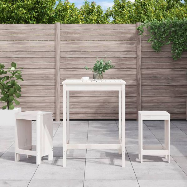 vidaXL Set de mesa y taburetes altos jardín 3 pzas madera pino blanco