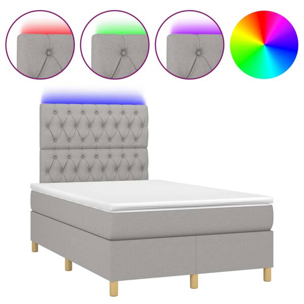vidaXL Cama box spring con colch&oacute;n tela y LED gris claro 120x200 cm