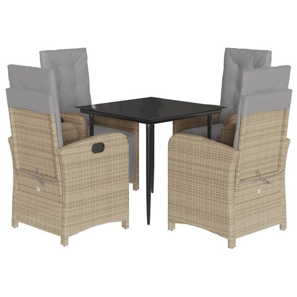vidaXL Set comedor de jard&iacute;n 5 pzas con cojines rat&aacute;n sint&eacute;tico beige
