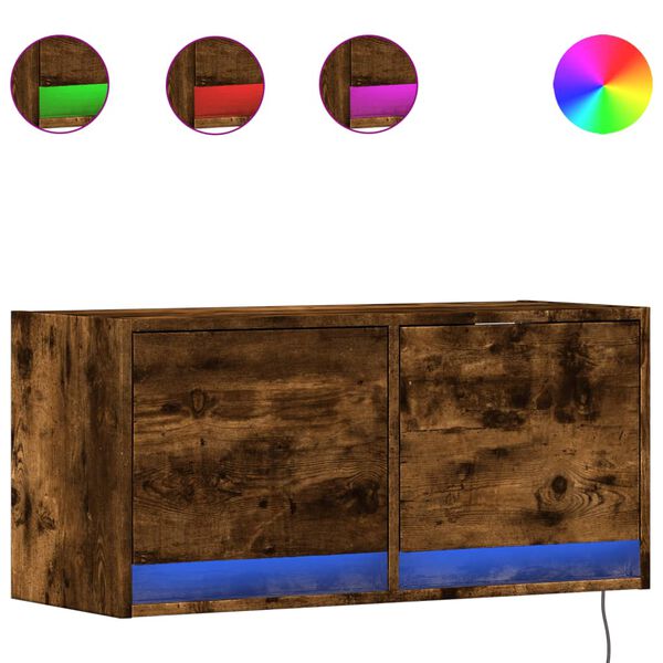 vidaXL Mueble de TV de pared con luces LED roble ahumado 80x31x35 cm