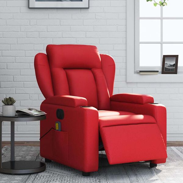 vidaXL Sill&oacute;n de masaje reclinable el&eacute;ctrico de cuero artificial rojo