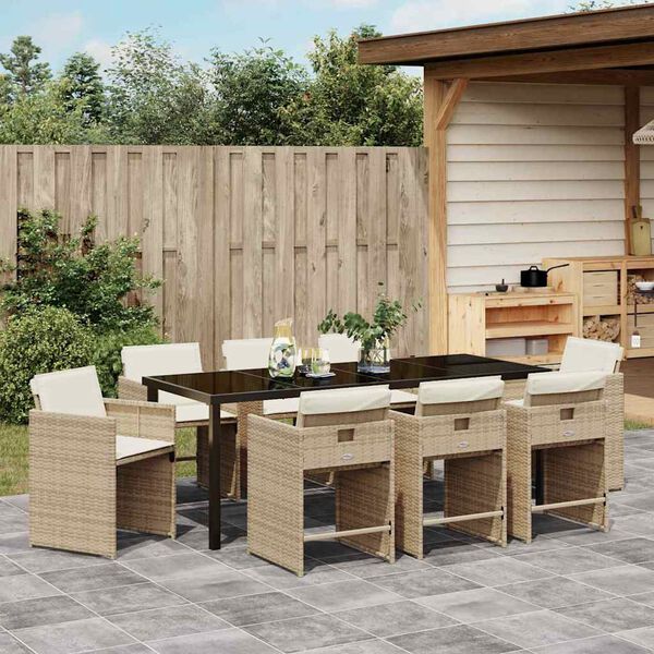 vidaXL Conjunto de Comedor de Jard&iacute;n 9 pcs Beige rat&aacute;n sint&eacute;tico