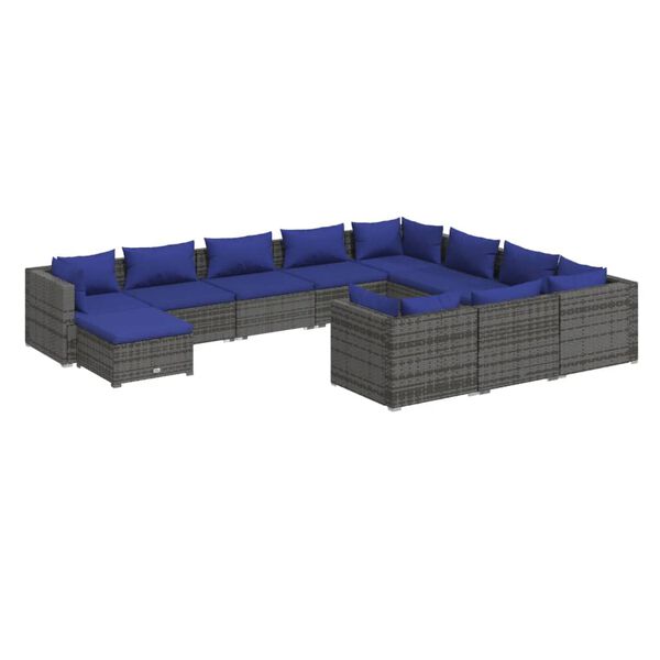 vidaXL Set de muebles de jardín 11 pzas y cojines ratán sintético gris
