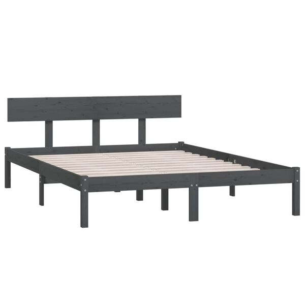 vidaXL Estructura de cama doble sin colch&oacute;n madera maciza gris