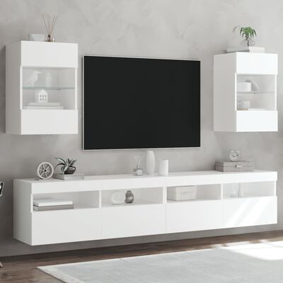 vidaXL Muebles de TV de pared con luces LED 2 uds blanco 40x30x60,5 cm