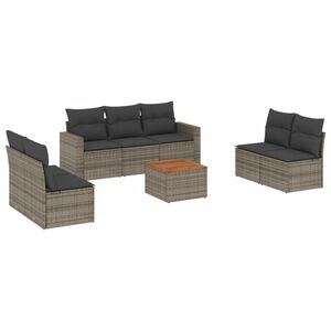 vidaXL Set de sof&aacute;s de jard&iacute;n 8 pzas y cojines rat&aacute;n sint&eacute;tico gris