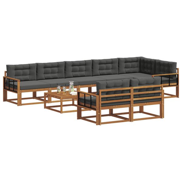 vidaXL Conjunto de sof&aacute;s de exterior 9 pcs Natural y Antracita