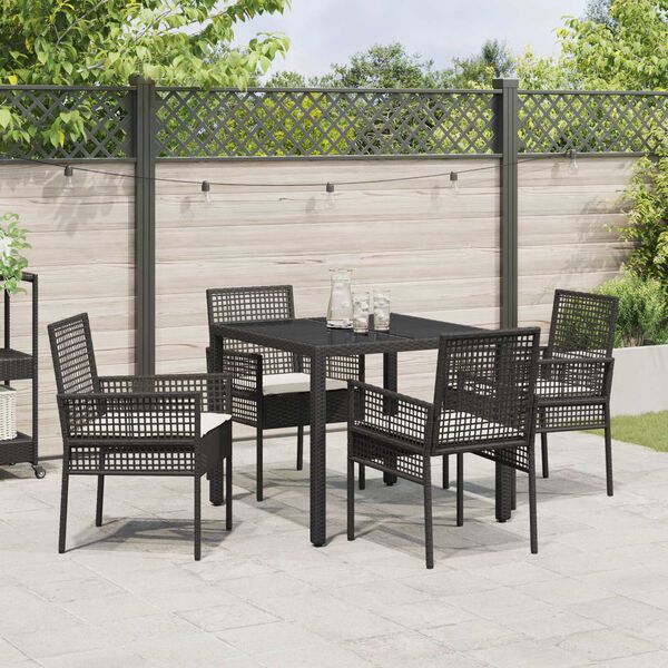 vidaXL Conjunto de Comedor de Jard&iacute;n 5 pcs Negro rat&aacute;n sint&eacute;tico