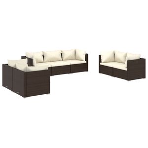 vidaXL Set muebles de jard&iacute;n 7 piezas y cojines rat&aacute;n sint&eacute;tico marr&oacute;n