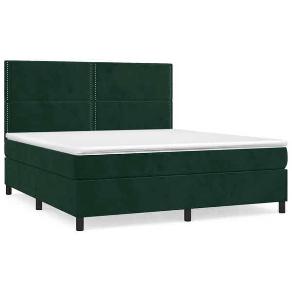 vidaXL Cama box spring con colch&oacute;n terciopelo verde oscuro 180x200 cm