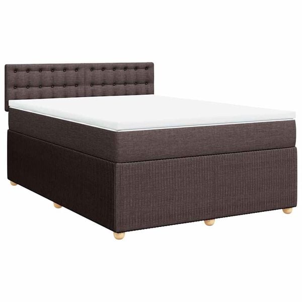 vidaXL Cama box spring con colch&oacute;n tela marr&oacute;n oscuro 140x190 cm