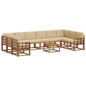 vidaXL Conjunto de sof&aacute;s de exterior con coj&iacute;n 11 pcs Natural y Beige