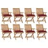 vidaXL Sillas de jard&iacute;n plegables 8 uds madera maciza teca con cojines