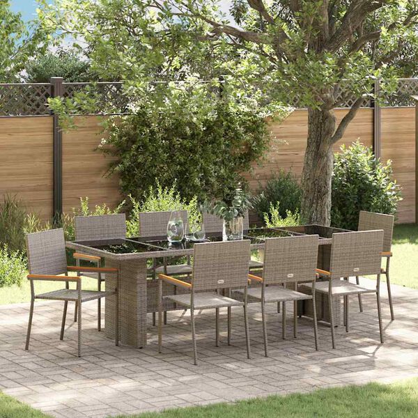 vidaXL Conjunto de Comedor de Jard&iacute;n 9 pcs Gris rat&aacute;n sint&eacute;tico