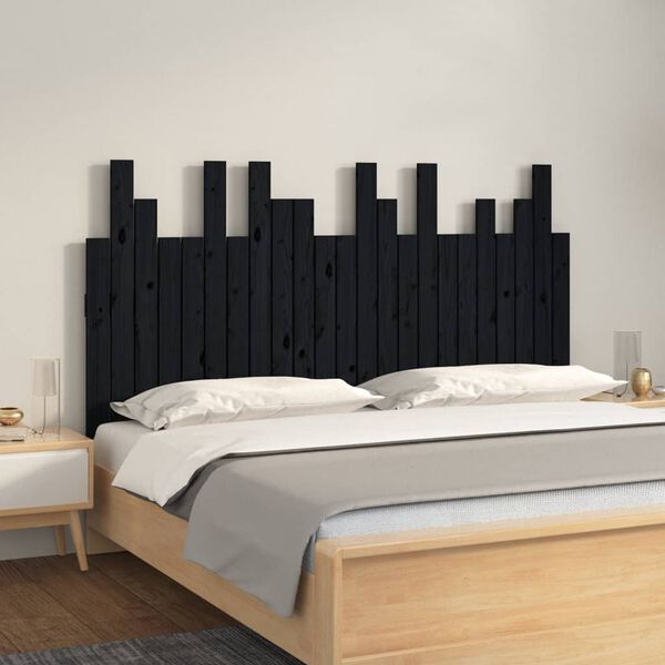 vidaXL Cabecero de cama de pared madera maciza pino negro 146,5x3x80cm