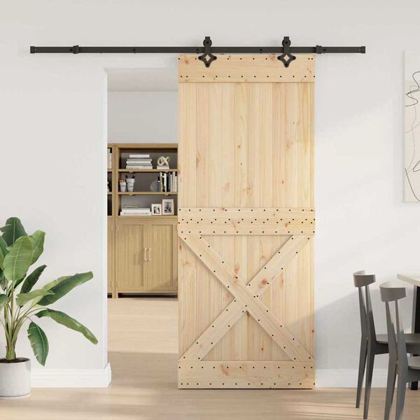 vidaXL Puerta corredera con herrajes madera maciza de pino 95x210 cm