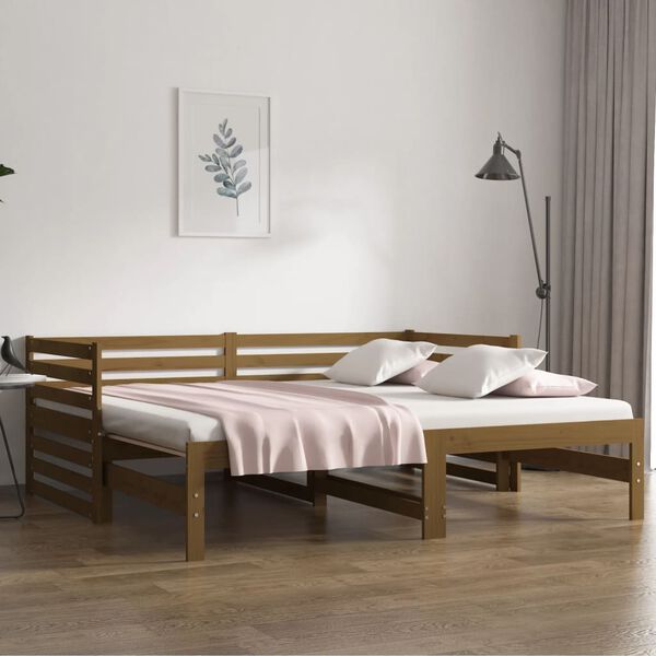 vidaXL Sof&aacute; cama extra&iacute;ble sin colch&oacute;n marr&oacute;n miel 2x(80x200) cm