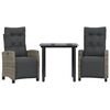 vidaXL Set comedor de jard&iacute;n 3 piezas con cojines rat&aacute;n sint&eacute;tico gris