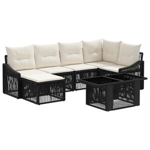 vidaXL Conjunto de sof&aacute;s de jard&iacute;n 7 uds. Negro y Blanco Crema