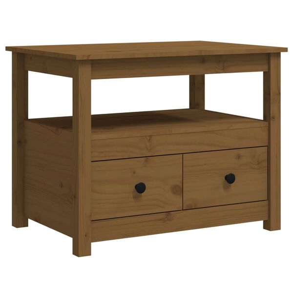 vidaXL Mesa de centro de madera maciza de pino marrón miel 71x49x55 cm