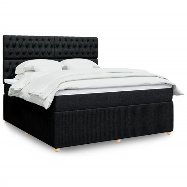 vidaXL Cama box spring con colch&oacute;n tela negro 180x200 cm