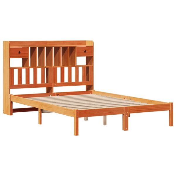 vidaXL Cama con estantería sin colchón madera maciza marrón 140x200 cm
