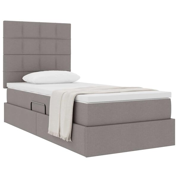 vidaXL Cama con almacenamiento y colch&oacute;n Taup&eacute; 90 x 190 cm Poli&eacute;ster