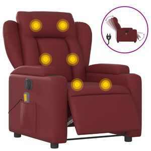 vidaXL Sill&oacute;n de masaje reclinable de cuero artificial rojo tinto