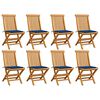 vidaXL Sillas plegables con cojines azul marino, 8 unidades, madera maciza de teca.