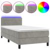 vidaXL Cama box spring colch&oacute;n y LED terciopelo gris claro 90x190 cm
