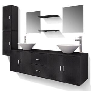 vidaXL Conjunto de muebles de ba&ntilde;o con lavabo y grifo 11 piezas negro