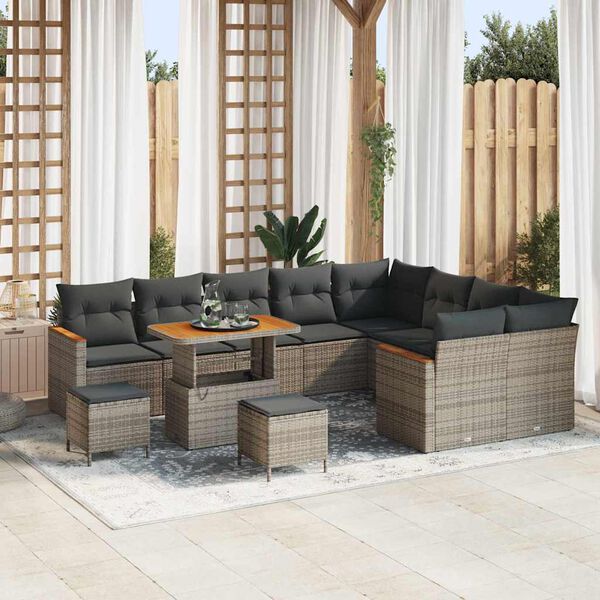 vidaXL Conjunto de sof&aacute; de jard&iacute;n 12 pcs Gris Rattan de Poli&eacute;ster