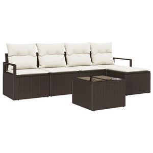 vidaXL Juego de Sof&aacute; 6 uds. Marr&oacute;n y crema rat&aacute;n sint&eacute;tico