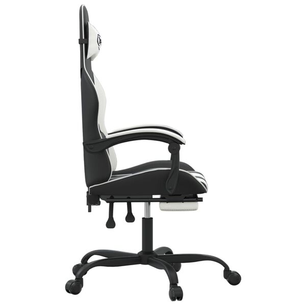 vidaXL Silla gaming giratoria reposapi&eacute;s cuero sint&eacute;tico negro blanco