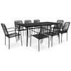 vidaXL Set de comedor de jard&iacute;n 9 pzas cuerda de algod&oacute;n y acero negro
