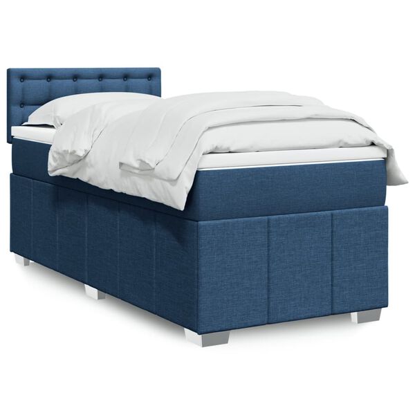 vidaXL Cama box spring con colch&oacute;n tela azul 90x200 cm