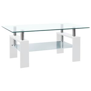 vidaXL Mesa de centro vidrio templado blanco transparente 95x55x40 cm