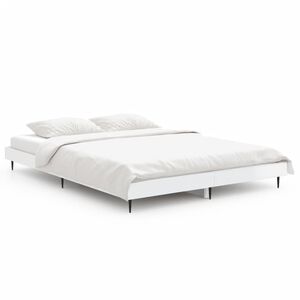 vidaXL Estructura de cama madera de ingenier&iacute;a blanco brillo 135x190cm