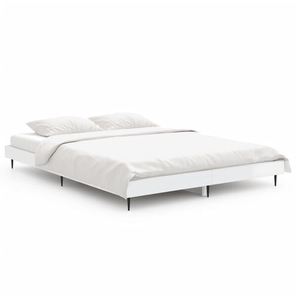 vidaXL Estructura de cama madera de ingenier&iacute;a blanco brillo 135x190cm