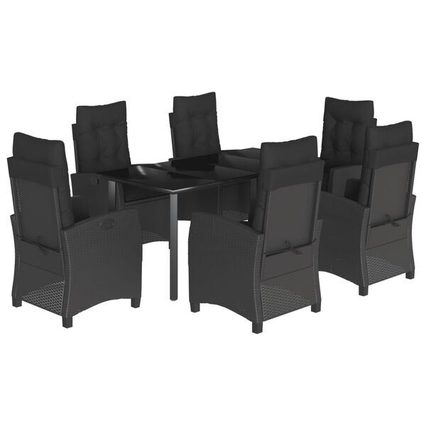 vidaXL Set de comedor de jard&iacute;n 7 pzas y cojines rat&aacute;n sint&eacute;tico negro