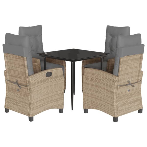 vidaXL Set comedor de jard&iacute;n 5 pzas con cojines rat&aacute;n sint&eacute;tico beige