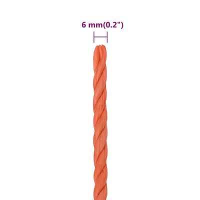 vidaXL Cuerda de trabajo polipropileno naranja 6 mm 25 m